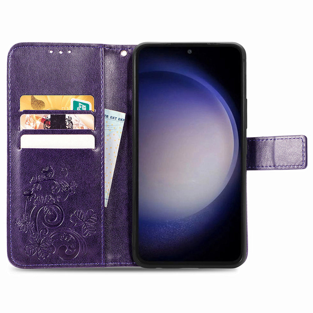 For Samsung Galaxy S23 FE Wallet PU Leather Cover Four-leaf Clover Imprinted Phone Stand Case with Wrist Strap For Samsung Galaxy S23 FE Wallet PU Leather Cover Four-leaf Clover Imprinted Phone Stand Case with Wrist Strap